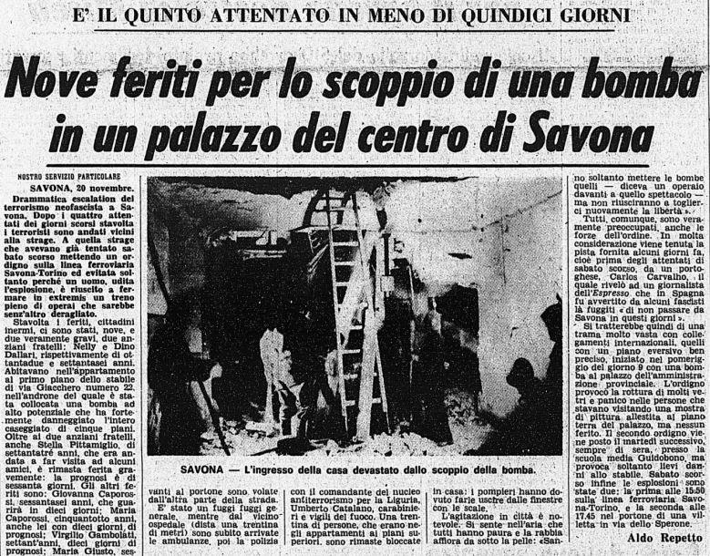 Savona ricorda le bombe di 50 anni fa